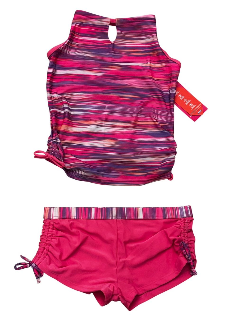 Free Country Girls Tankini Swimsuit Pink Bubblegum Purple Size 12 NWT